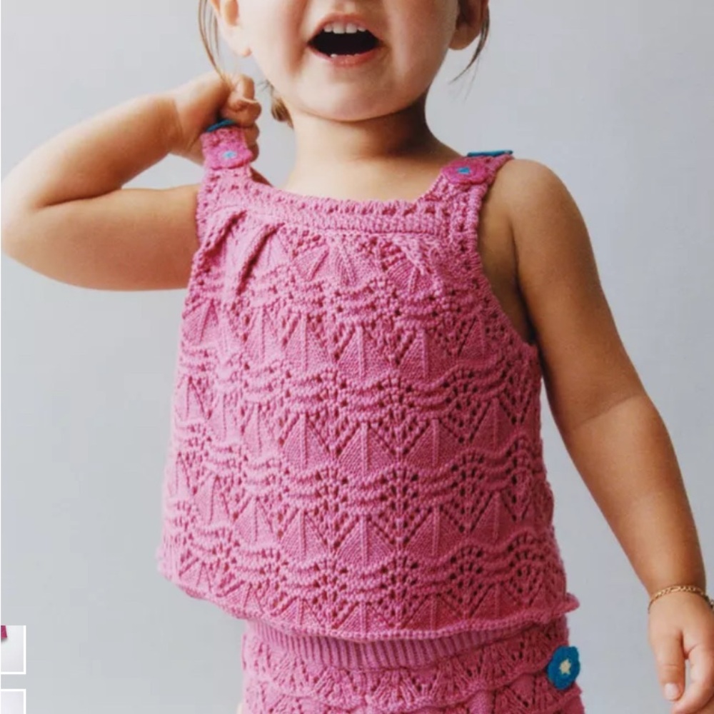 NWT Zara kids Floral Crochet Knit top size 6 fuchsia